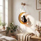 Stained Glass Black Cat on Moon, Pet Memorial Gift, Cat Lover Suncatcher, Celestial Window Hanging, Christmas Gift for Her, Mom