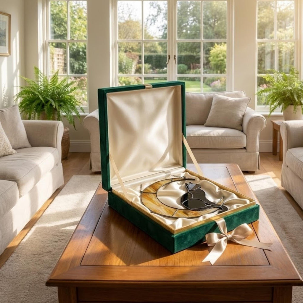 Stained Glass Black Cat on Moon, Pet Memorial Gift, Cat Lover Suncatcher, Celestial Window Hanging, Christmas Gift for Her, Mom