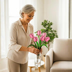Stained Glass Tulip Suncatcher – Pink Tulip Flower Bouquet, Spring Window Hanging Decor, Handmade Glass Flower, Gift for Mom & Grandma