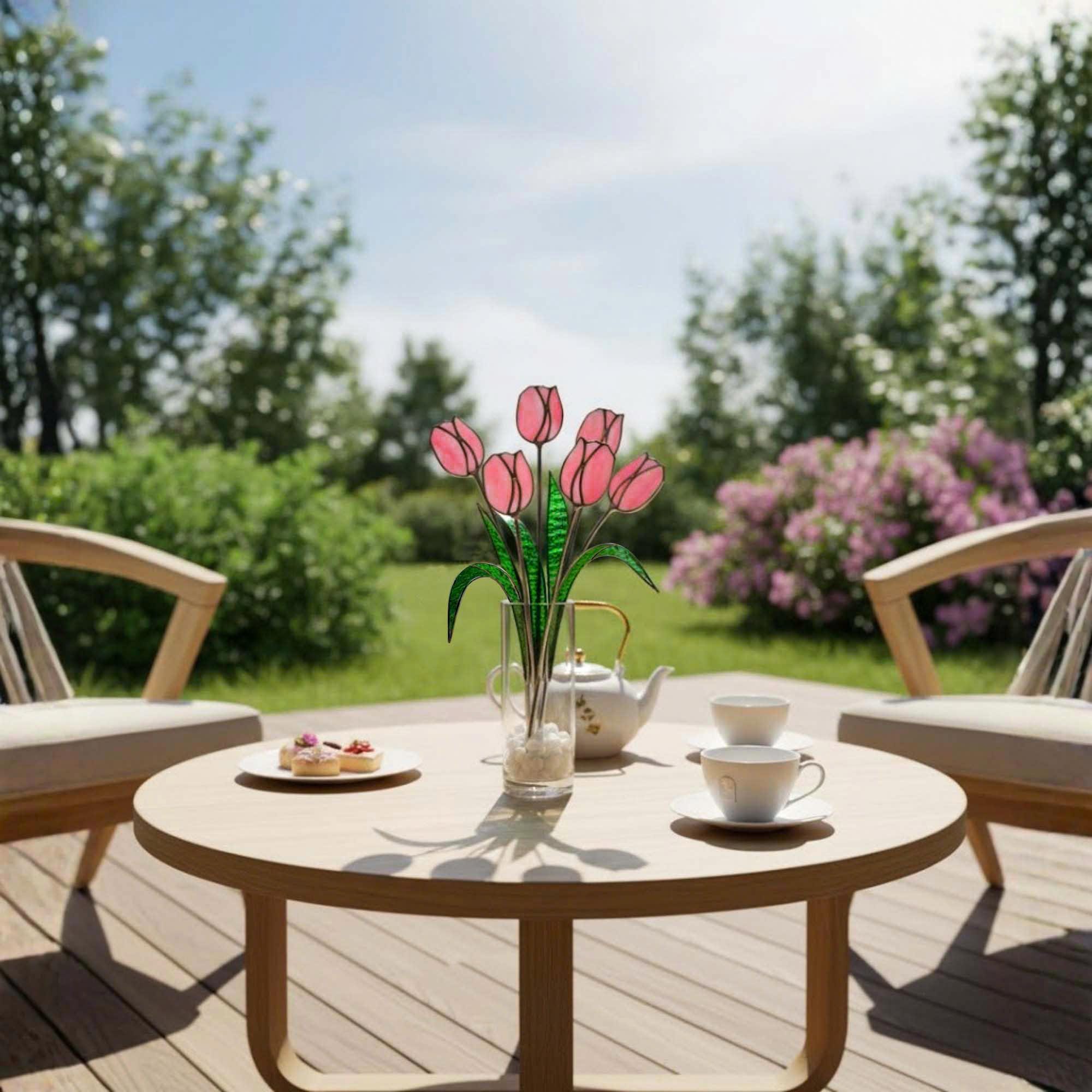 Stained Glass Tulip Bouquet – Handmade Floral Window Decor – Unique Mother’s Day Gift, Spring Home Décor & Birthday Gift for Her