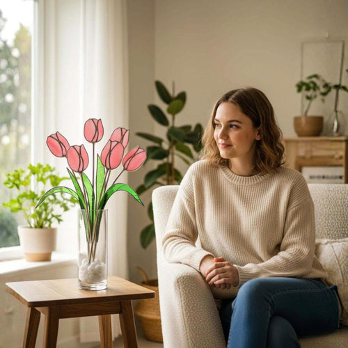 Stained Glass Tulip Bouquet – Handmade Floral Window Decor – Unique Mother’s Day Gift, Spring Home Décor & Birthday Gift for Her