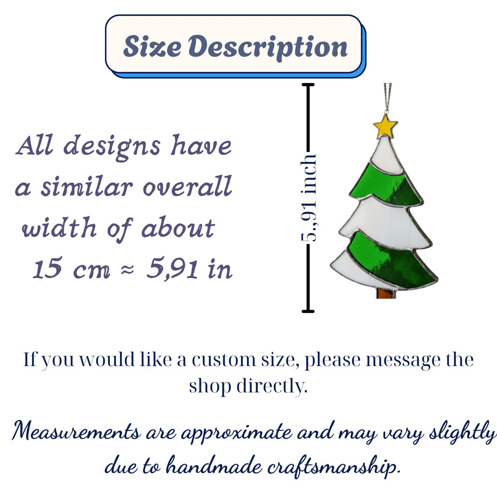 Size guide for stained glass Christmas tree suncatcher, approx 15 cm 5.9 in tall