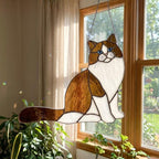 Solid black Chantilly cat stained glass, mystic halloween black cat gift.