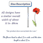 Size chart for stained glass poppy flower stem, approx 11 inches tall