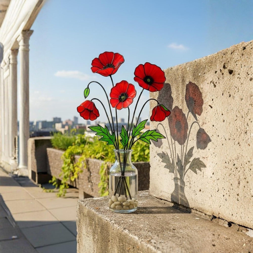 Size chart for stained glass poppy flower stem, approx 11 inches tall