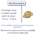Size chart for stained glass sleeping dog suncatcher, approx 5.12 inch height