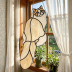 Majestic Ragdoll cat stained glass window hanging, long haired cat art.