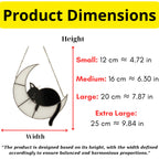 Size chart for stained glass cat moon ornament, available in multiple heights