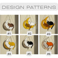 Six design options for stained glass cat on the moon suncatcher, celestial decor patterns