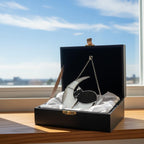 Cat on the moon stained glass ornament in gift box, handmade cat lover gift