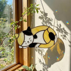 Stained Glass Sleeping Cat Suncatcher with Wood Stand | Orange Tabby Tuxedo Pet Memorial Gift | Loss Sympathy Gift for Mom | Window Decor
