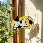 Stained Glass Sleeping Cat Suncatcher with Wood Stand | Orange Tabby Tuxedo Pet Memorial Gift | Loss Sympathy Gift for Mom | Window Decor