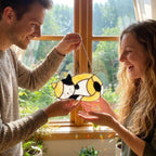 Stained Glass Sleeping Cat Suncatcher with Wood Stand | Orange Tabby Tuxedo Pet Memorial Gift | Loss Sympathy Gift for Mom | Window Decor