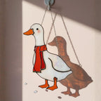 Two stained glass geese walking pair design, cottagecore wall decor