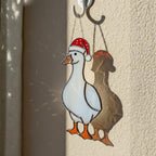Goose with polka dot scarf stained glass suncatcher, festive whimsical décor