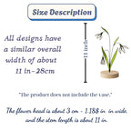 Stained glass snowdrop flower with white petals and green leaves, January birth month gift, available with personalized wood stand or as a single stem.