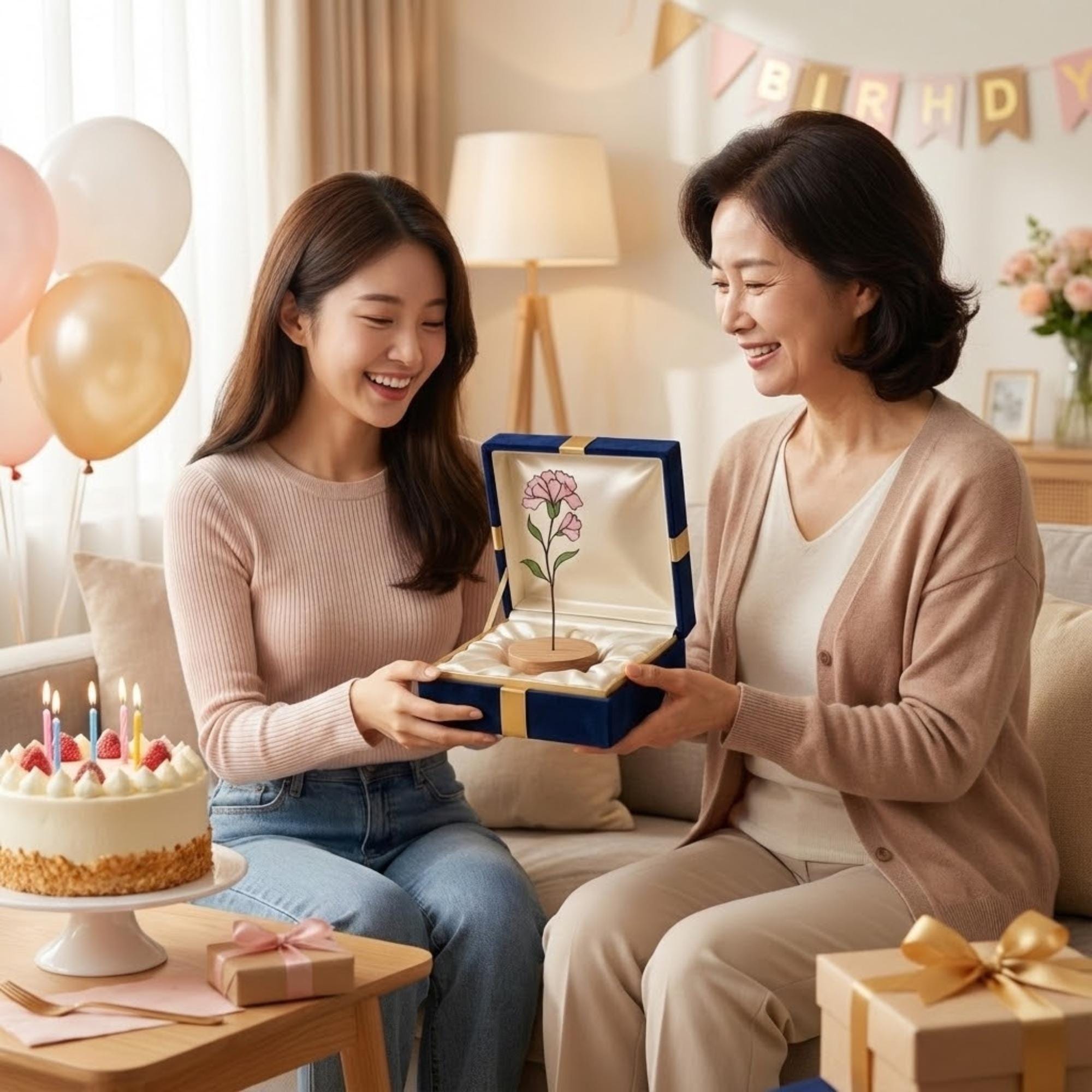 Stained glass pink carnation flower, January birth month gift, available with personalized wood stand or as a single stem for vase.