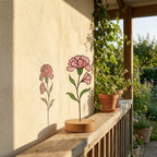 Stained glass pink carnation flower, January birth month gift, available with personalized wood stand or as a single stem for vase.