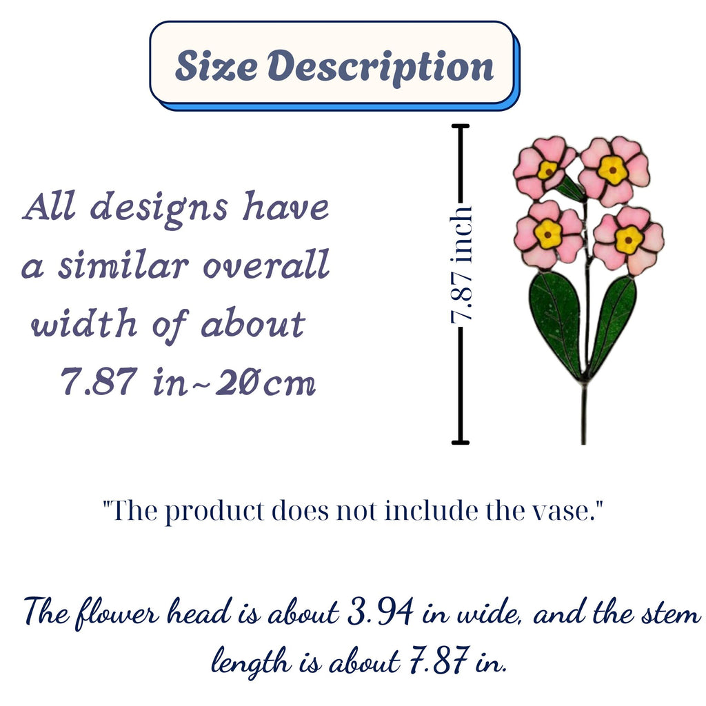 Stained glass pink primrose flower with yellow centers, February birth month gift, available with personalized wood stand or as a single stem.