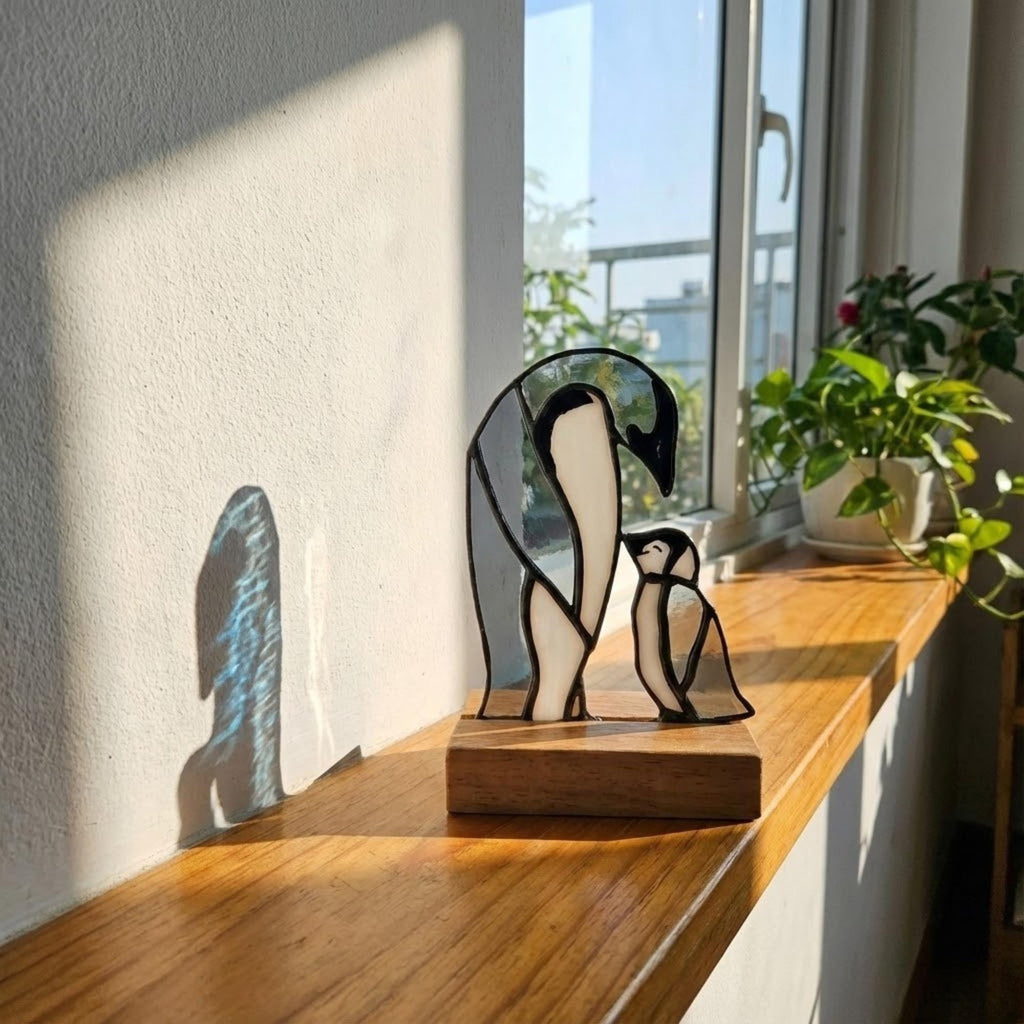 Stained Glass Penguin Suncatcher, Christmas Gift for Mom, Winter Window Hanging, Unique Holiday Decor, Gift for Penguin Lover