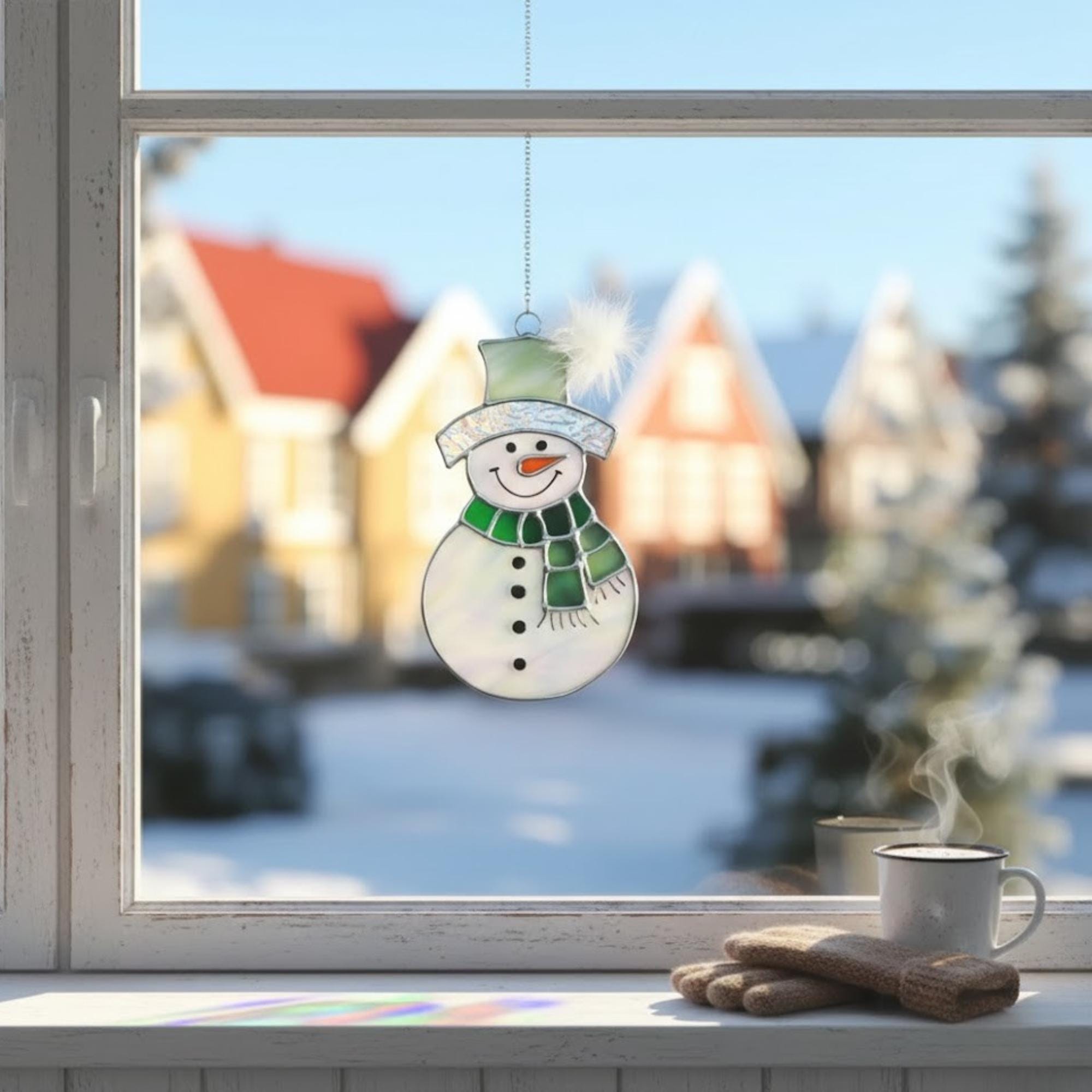 Stained Glass Snowman Suncatcher, Secret Santa Gift, Cute Christmas Ornament, Winter Window Decor, Holiday Present for Coworker