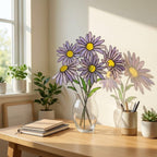 Stained glass purple aster flower bouquet, artificial wildflower stem for vase decor, purple daisy glass art gift for her.