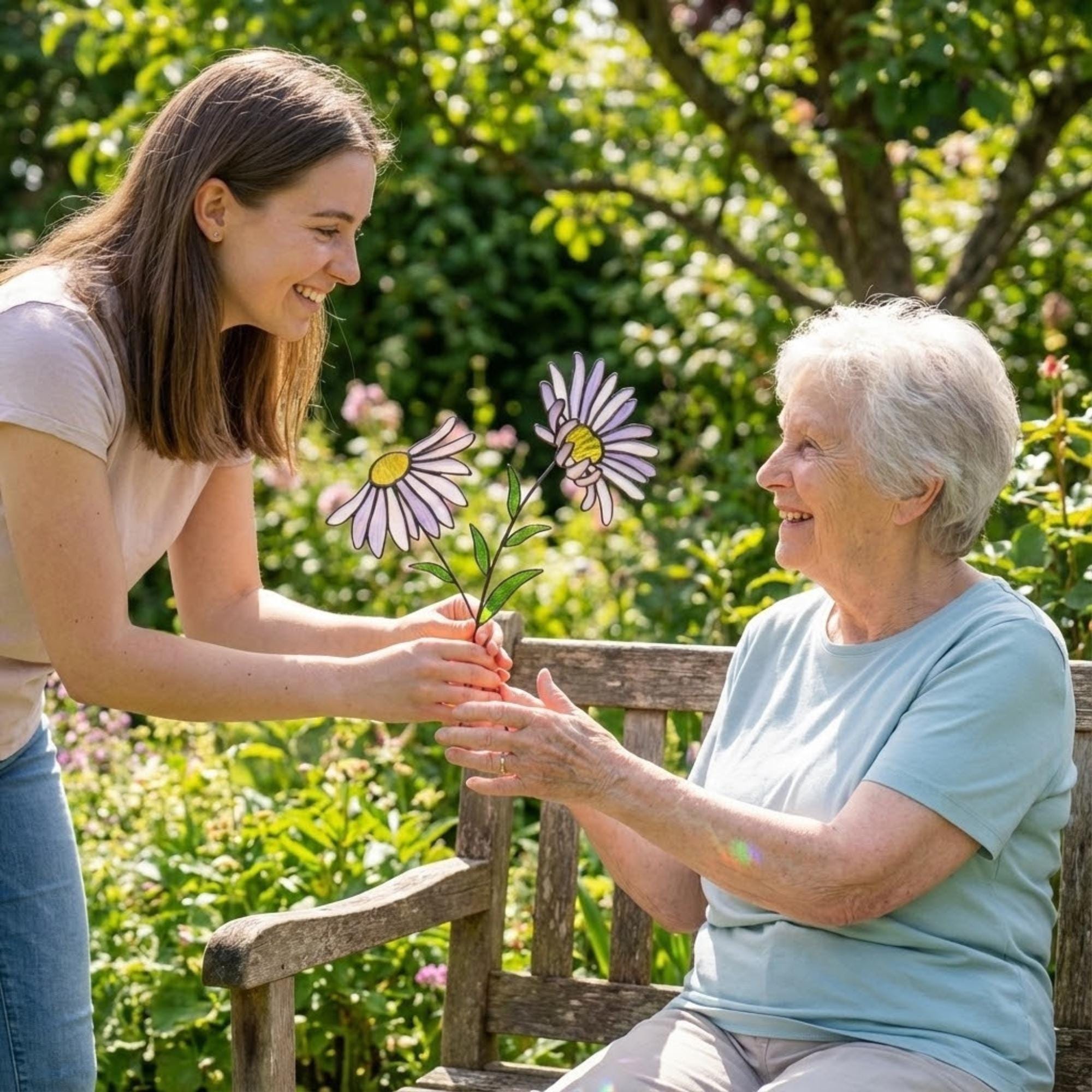 Stained glass purple aster flower bouquet, artificial wildflower stem for vase decor, purple daisy glass art gift for her.