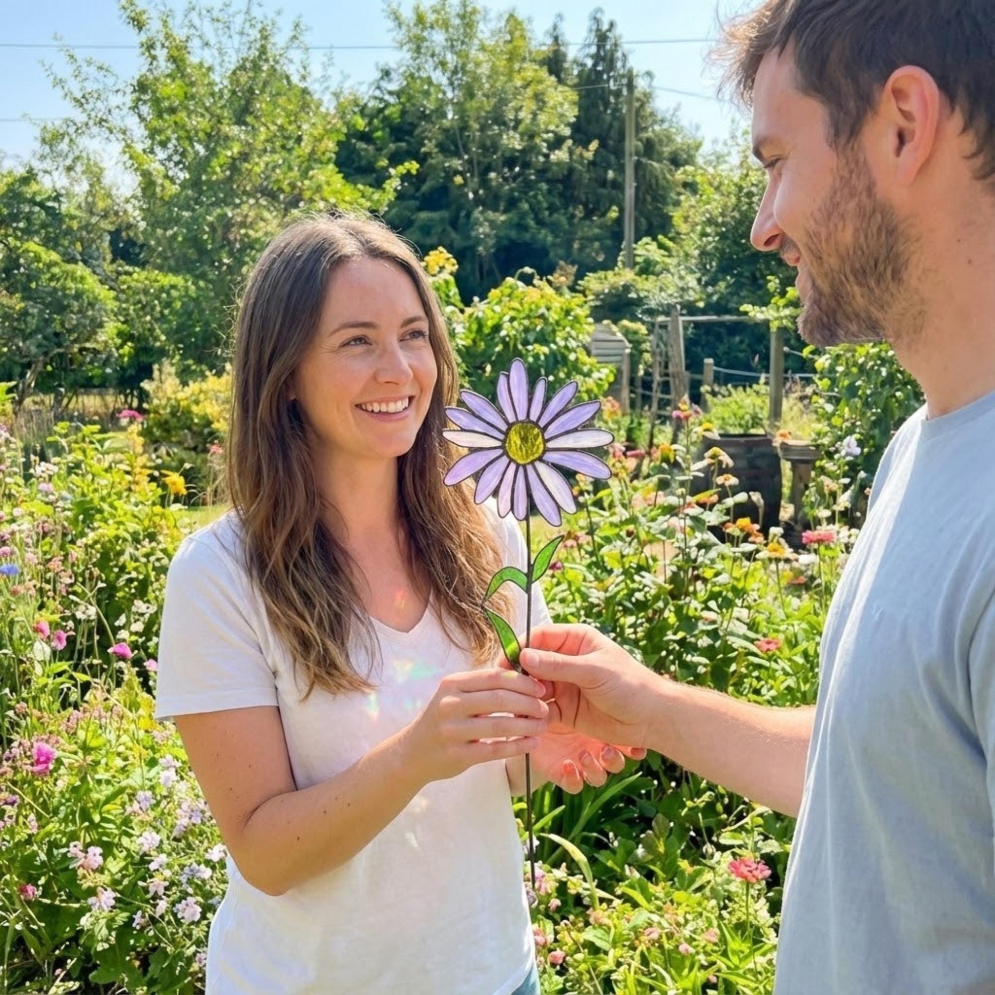 Stained glass purple aster flower bouquet, artificial wildflower stem for vase decor, purple daisy glass art gift for her.