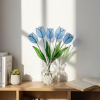 Stained glass tulip flower bouquet, colorful spring decor stems for vase, eternal glass art gift for mom.