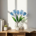Stained glass tulip flower bouquet, colorful spring decor stems for vase, eternal glass art gift for mom.