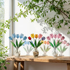 Stained glass tulip flower bouquet, colorful spring decor stems for vase, eternal glass art gift for mom.