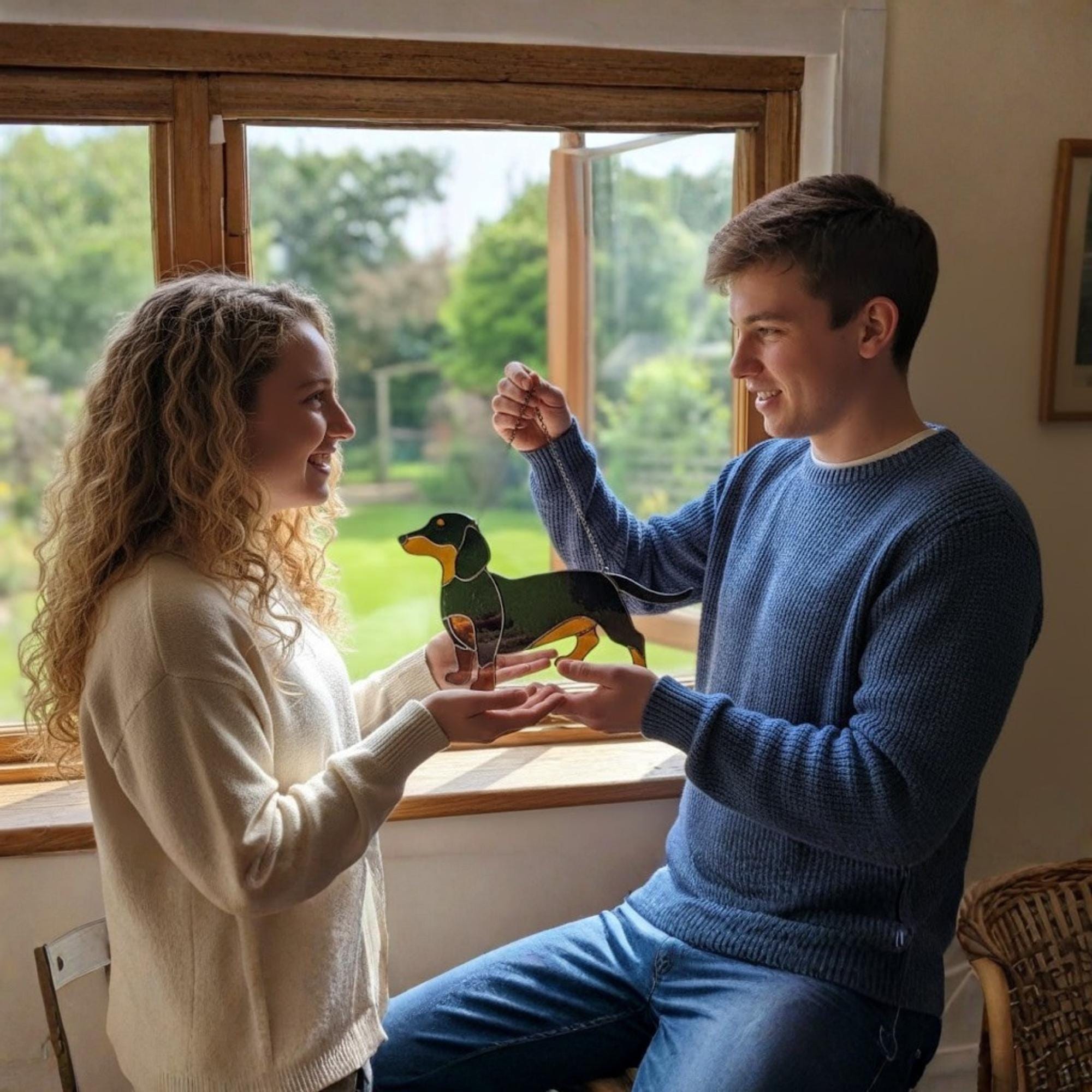 Stained Glass Dachshund Suncatcher, Pet Memorial Gift, Wiener Dog Art, Sausage Dog Ornament, Dog Lover Gift for Mom, Window Hanging