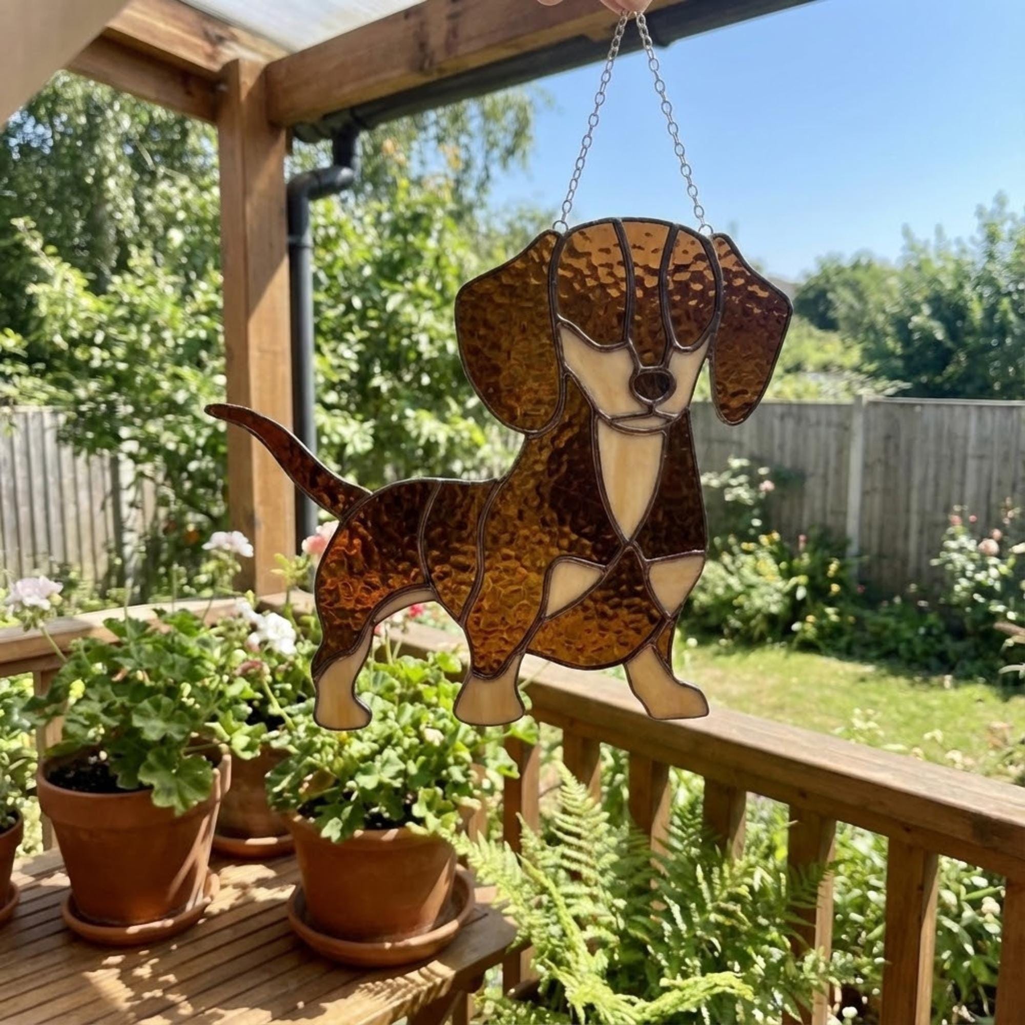 Stained Glass Dachshund Suncatcher, Pet Memorial Gift, Wiener Dog Art, Sausage Dog Ornament, Dog Lover Gift for Mom, Window Hanging