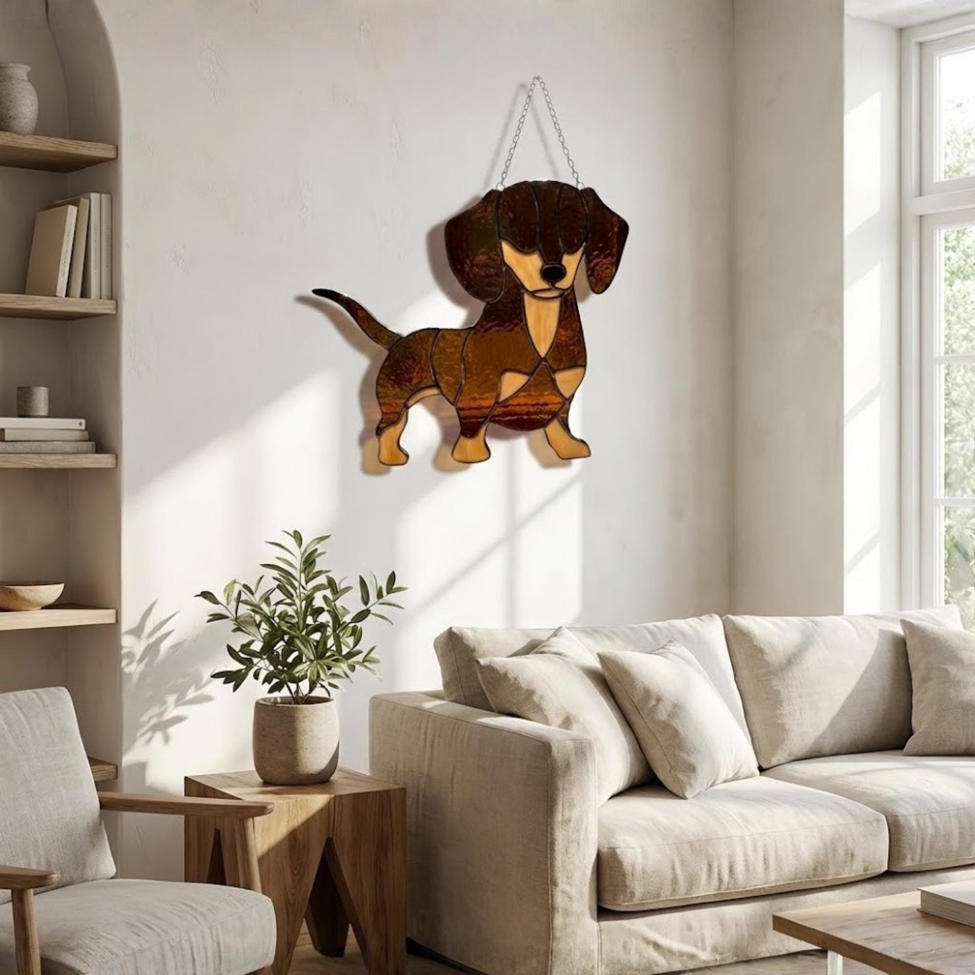 Stained Glass Dachshund Suncatcher, Pet Memorial Gift, Wiener Dog Art, Sausage Dog Ornament, Dog Lover Gift for Mom, Window Hanging