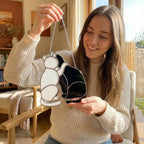 Black Cat Stained Glass Suncatcher, Pet Memorial Gift for Her, Tuxedo Cat Ornament, Cat Mom Birthday Gift, Window Hanging Decor