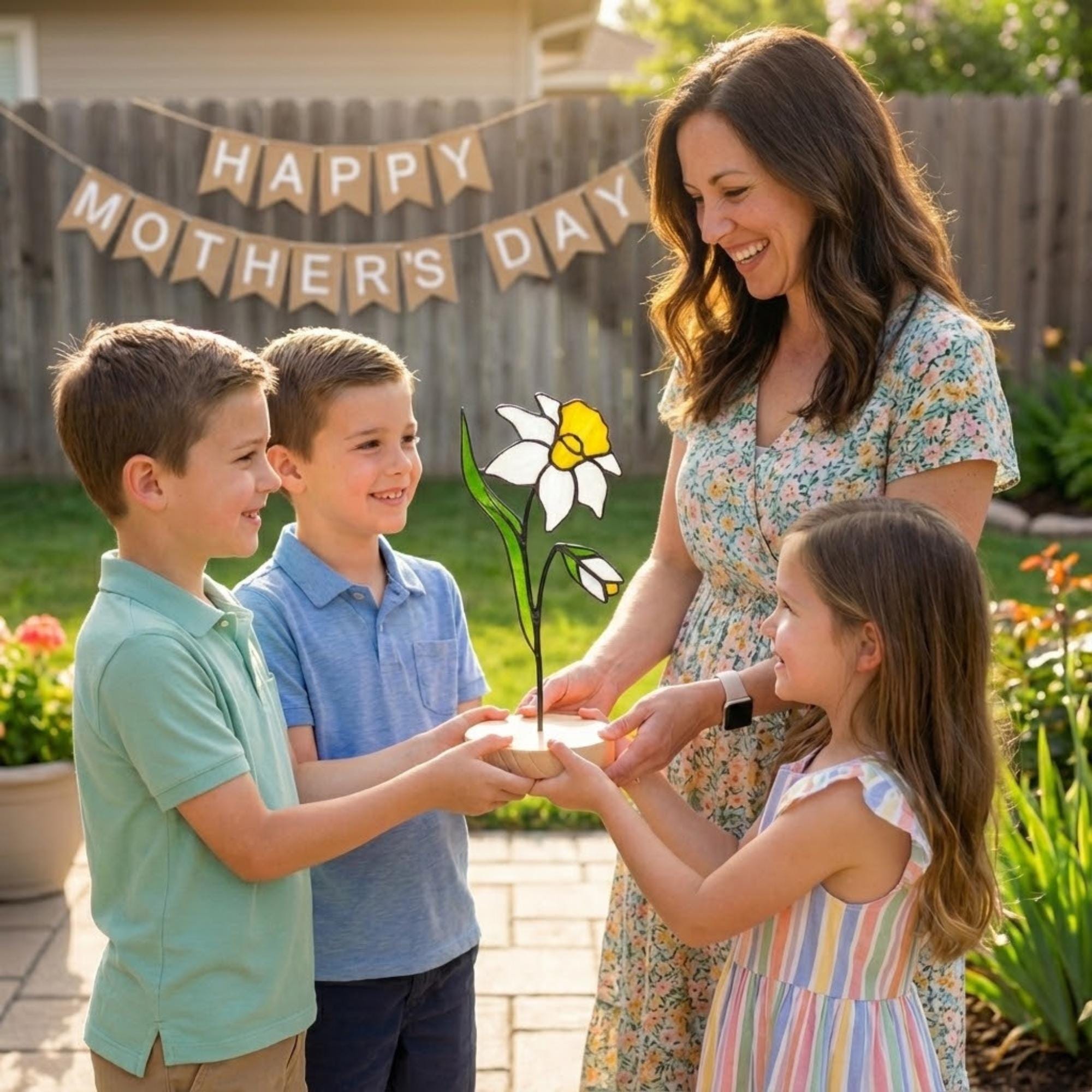 Stained Glass Narcissus, December Birth Flower Gift, Winter Birthday Gift for Her, Christmas Table Decor, Flower Stake