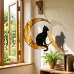 Stained Glass Black Cat on Moon, Pet Memorial Gift, Cat Lover Suncatcher, Celestial Window Hanging, Christmas Gift for Her, Mom