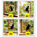 Stained Glass Black Cat on Moon, Pet Memorial Gift, Cat Lover Suncatcher, Celestial Window Hanging, Christmas Gift for Her, Mom