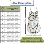 Size chart for long haired cat suncatchers, dimensions for all 12 handmade designs.