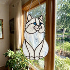 Pure white Persian cat stained glass, angel cat memorial gift for loss of pet. 10.