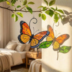 Stained glass monarch butterfly suncatcher, orange and black window hanging, nature lover gift, memorial ornament decor.