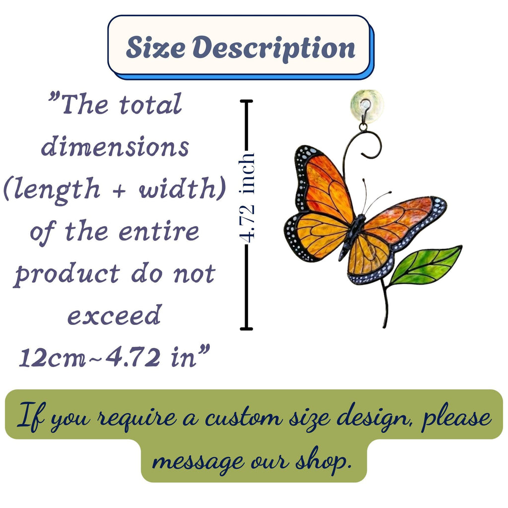Stained glass monarch butterfly suncatcher, orange and black window hanging, nature lover gift, memorial ornament decor.