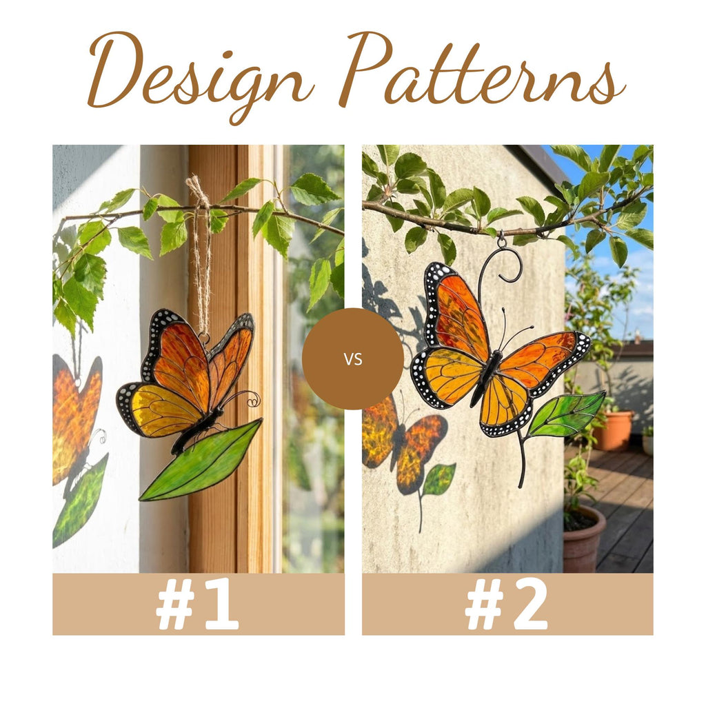 Stained glass monarch butterfly suncatcher, orange and black window hanging, nature lover gift, memorial ornament decor.