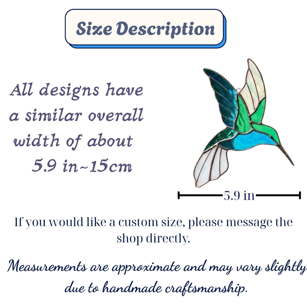 Stained glass hummingbird suncatcher, colorful bird window hanging, spring decor gift for mom, sympathy memorial ornament.