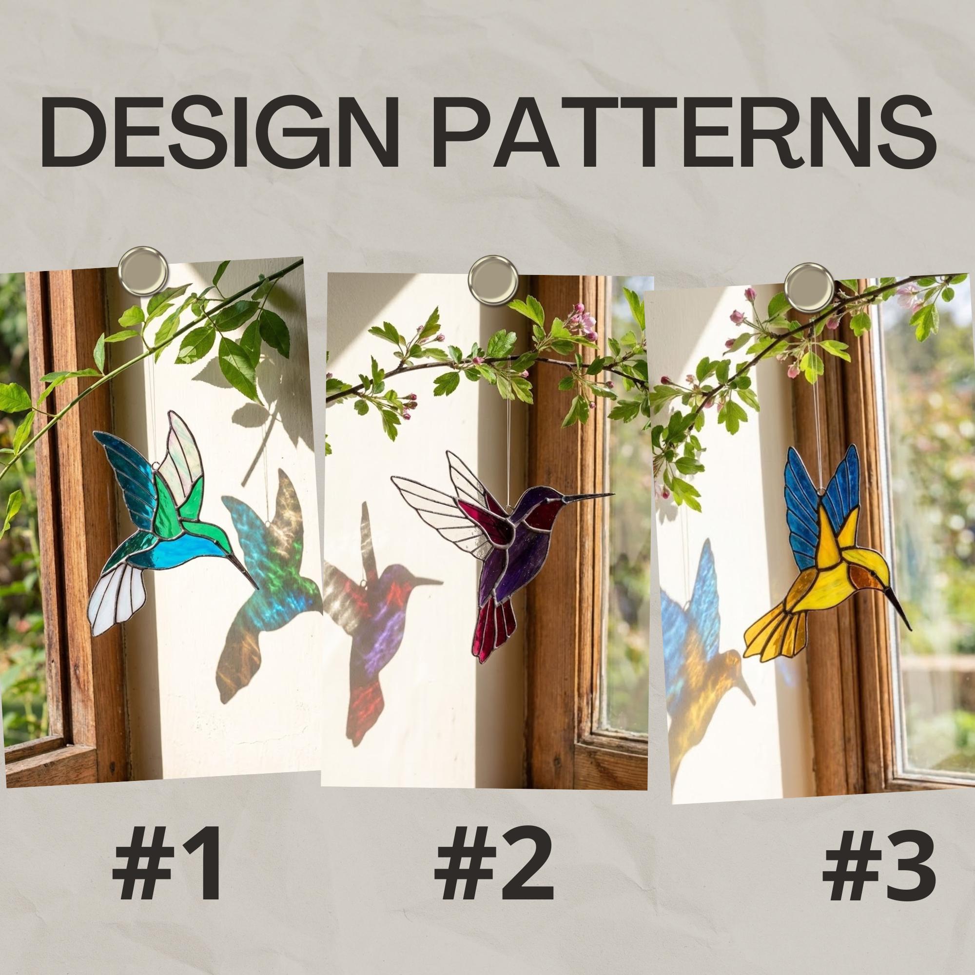 Stained glass hummingbird suncatcher, colorful bird window hanging, spring decor gift for mom, sympathy memorial ornament.