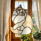 Stained Glass Ragdoll Cat Suncatcher with Wood Stand | Blue Eyes Siamese Cat Memorial Gift | Pet Loss Sympathy Gift for Mom | Desk Decor