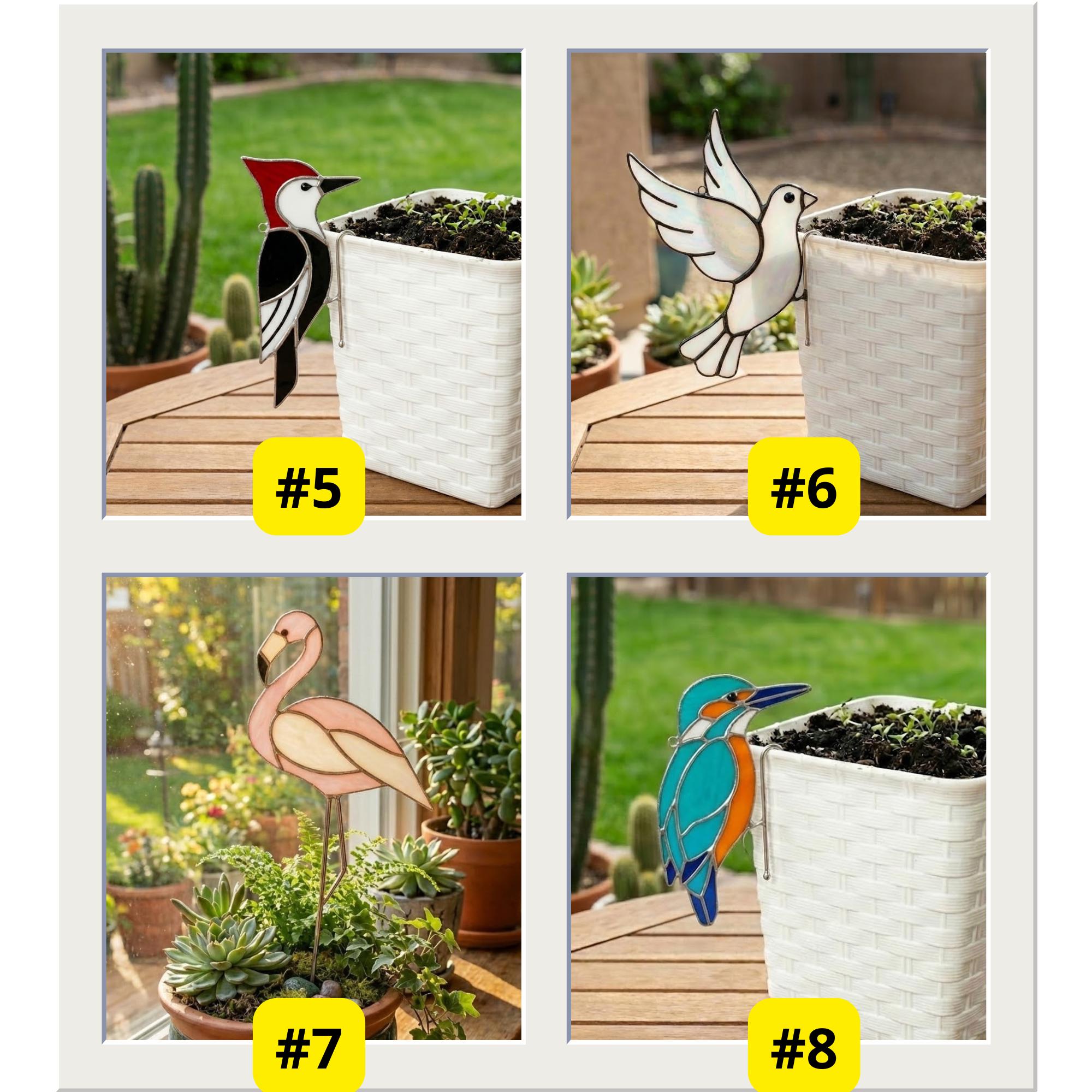 Stained glass monarch butterfly plant stake, colorful suncatcher for flower pot, indoor garden decor gift for plant lover.