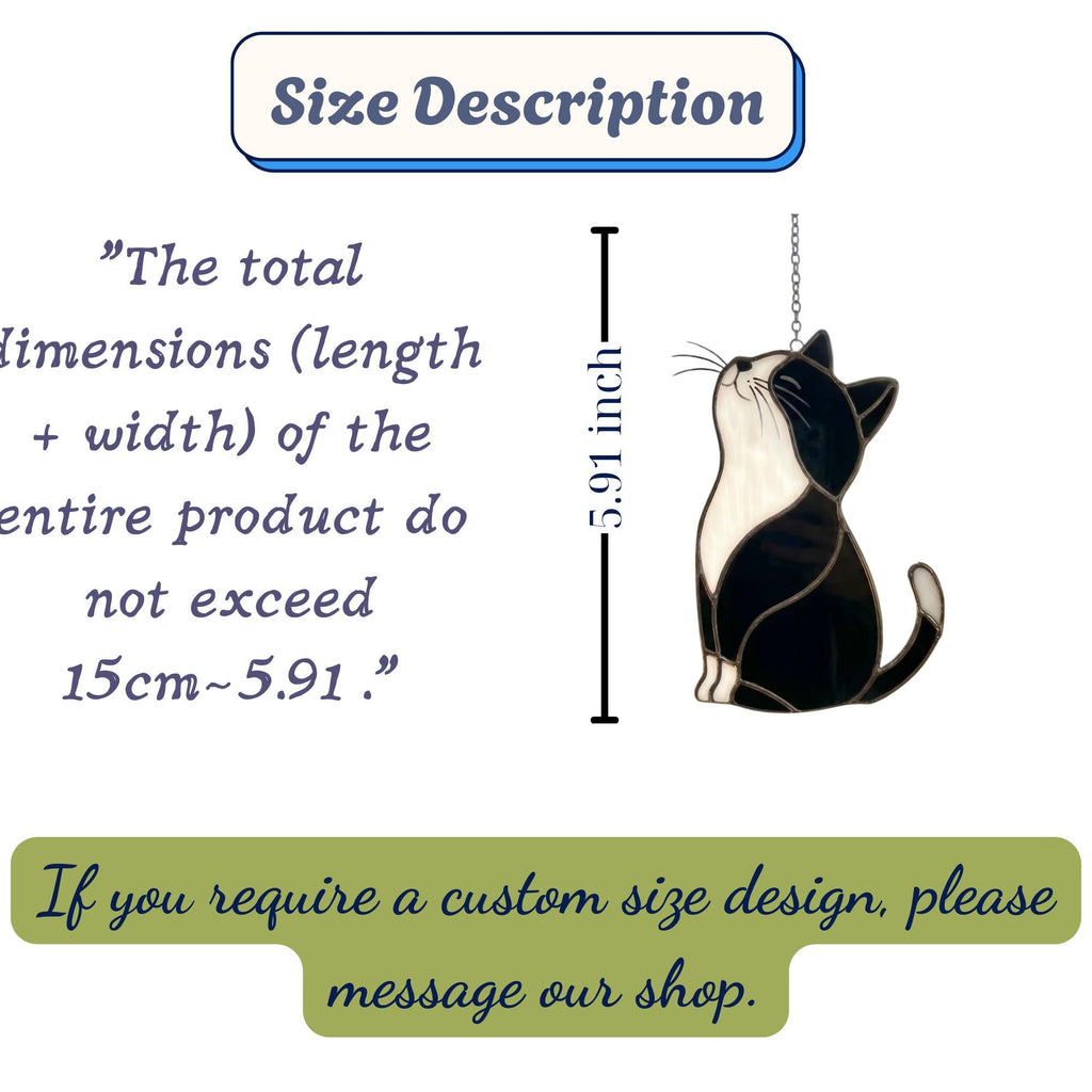 Black Cat Stained Glass Suncatcher, Pet Memorial Gift for Her, Tuxedo Cat Ornament, Cat Mom Birthday Gift, Window Hanging Decor
