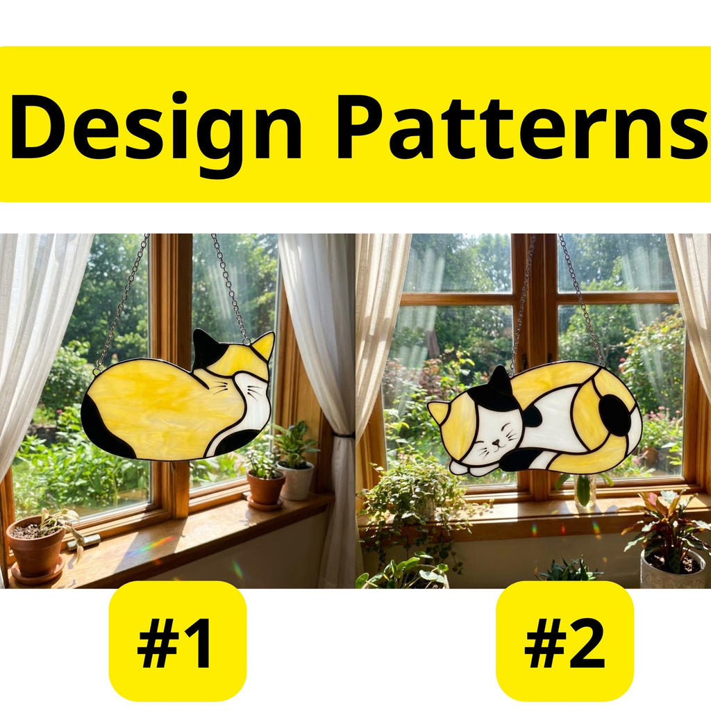 Stained Glass Sleeping Cat Suncatcher with Wood Stand | Orange Tabby Tuxedo Pet Memorial Gift | Loss Sympathy Gift for Mom | Window Decor