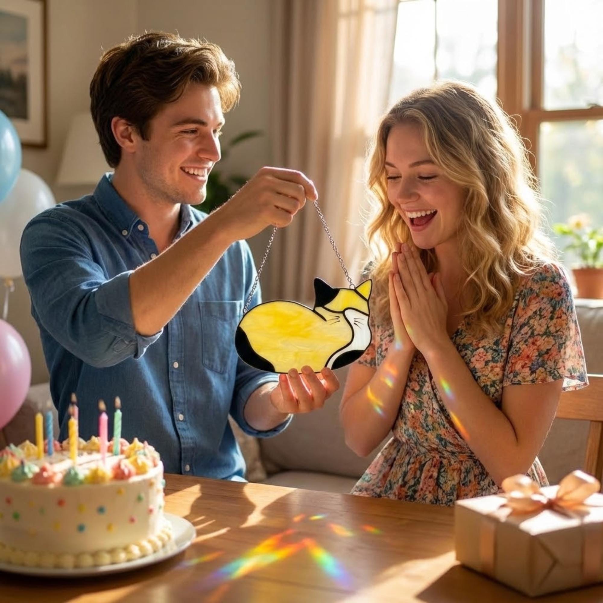 Stained Glass Sleeping Cat Suncatcher with Wood Stand | Orange Tabby Tuxedo Pet Memorial Gift | Loss Sympathy Gift for Mom | Window Decor